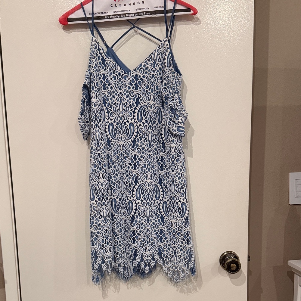 Lush Blue and White Lace Mini Dress